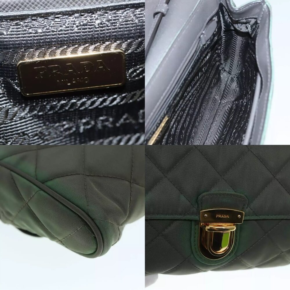 PRADA Chain Quilted Shoulder Bag Nylon Khaki Gold Auth 90227 - Picture 15 of 15